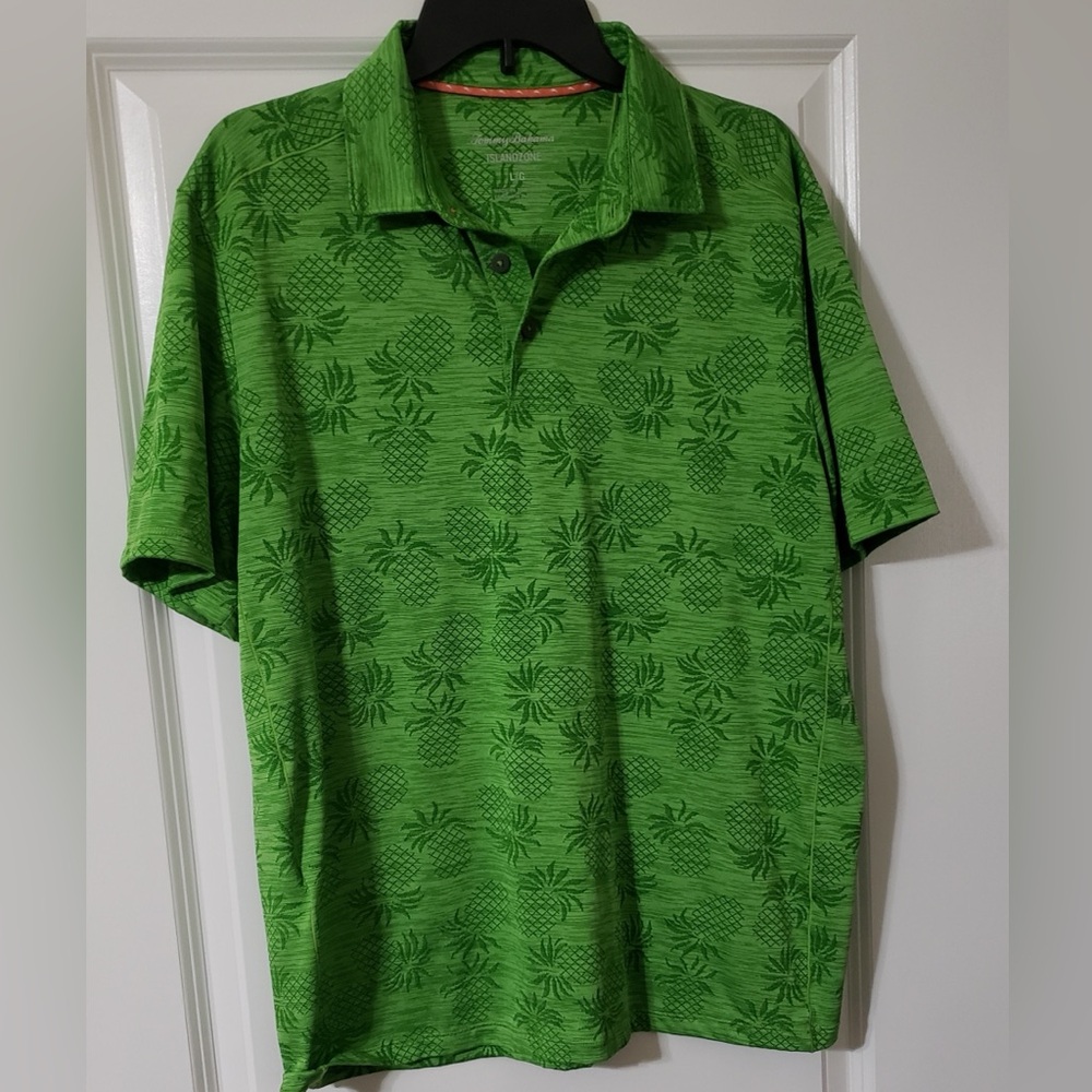 Tommy Bahama Island Zone Palm Coast Pineapple Short Sleeve Polo Size L ~ Green - Picture 3 of 7